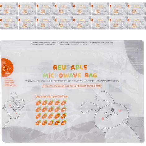 Lot de 16 sacs de nettoyage Bimirth pour biberons, tire-laits et anneaux de dentition, pochettes de nettoyage pour four à micro-ondes, blanc (1/5)