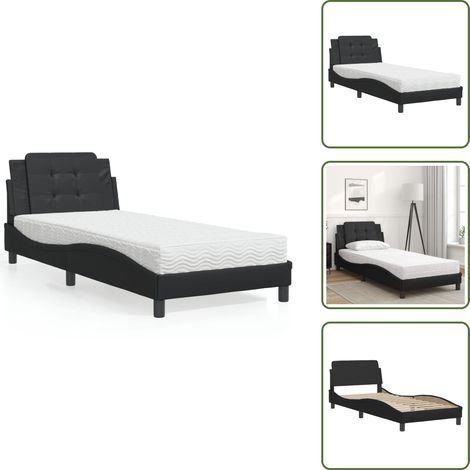 The Living Store Lit avec matelas noir 80x200 cm similicuir - Lit Double - Lit Confortable - Lit Design - Literie - Sommier Tapissier (1/5)
