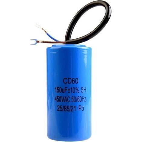 CD60 Wechselstromkondensator 450 V, 150 µF, 50/60 Hz, elektrischer Kondensator, Anlaufkondensator für Motoren, mit Kabel, für Kühlschrank, Motor, Pumpe, Generator (1/3)
