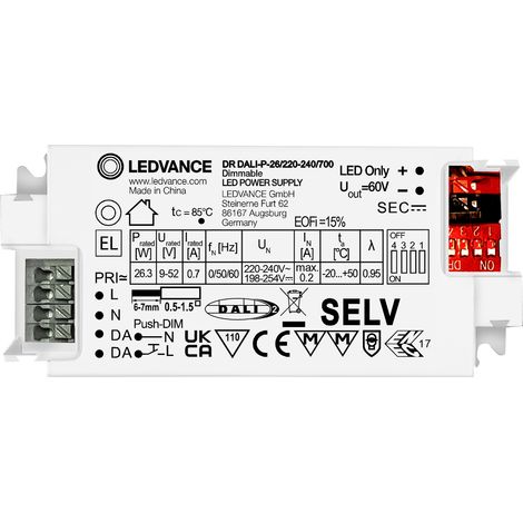 Ledvance – Transformateur LED 700mA – Tension 220-240V – Gradation DALI-2 – Installation sans outil – Éclairage de secours - DALI-P-26