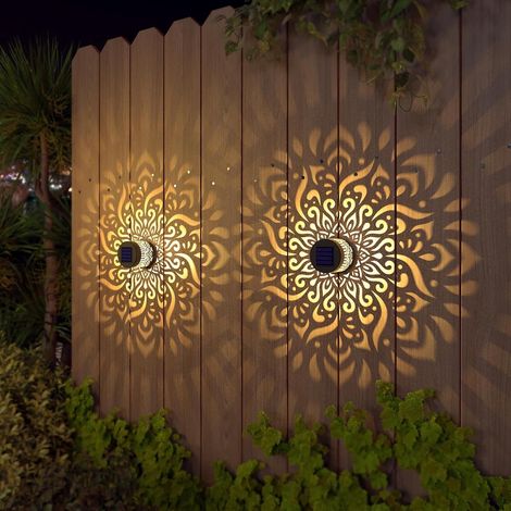 Lot de 2 luminaires extérieurs solaires - Éclairage extérieur solaire - Appliques murales extérieures - Jaune chaud - Motif mandala (1/4)