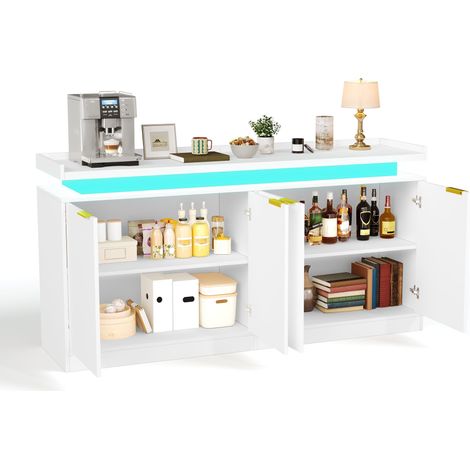 Buffet avec LED 4 Portes Blanc 160 cm, Meuble de Rangement Salon et Salle à Manger en MDF (1/5)