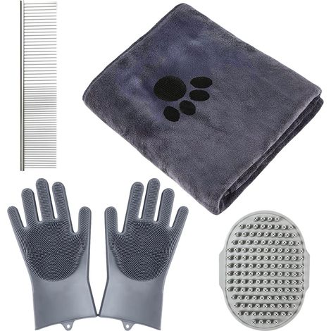 Kit de Bain pour Animaux Serviette Chien Peigne Gants de Lavage (1/5)