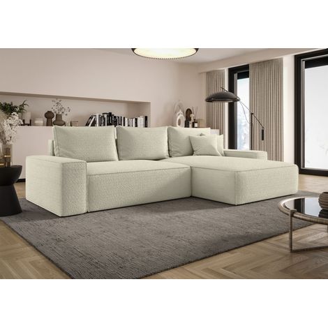Ecksofa Schlafsofa Sofa WALKEN Stoff Quelle Ecru Ottomane Rechts (1/4)