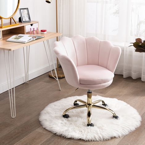 Wahson Sedia da Scrivania in Velluto con con Gambe in Metallo, Sedia da Ufficio Girevole Sedia in Altezza, Seduta Imbottita Regolabile, Rosa Chiaro