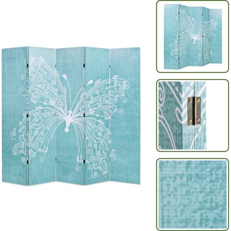 Raumteiler klappbar 200 x 170 cm Schmetterling Blau - Raumteiler - Paravent - Wandteiler - Wohnbereich - Dekoration (1/5)
