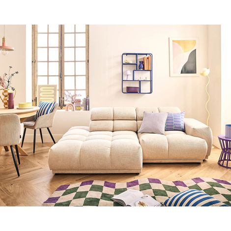 Lisa Design – Canapé d'angle gauche 3 places – Têtières réglables – Tissu texturé beige – Design Bubble pour confort optimal