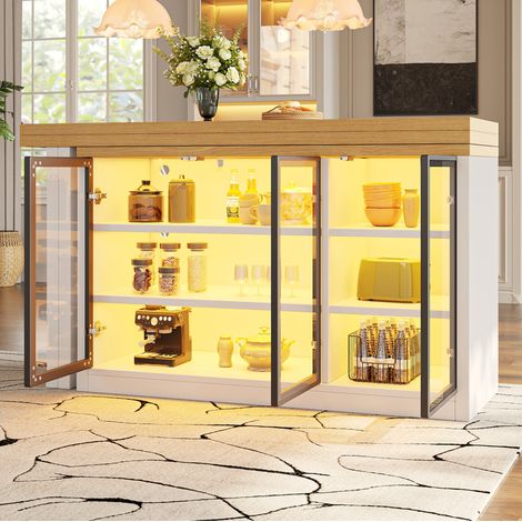 Tavolo estensibile con mobile contenitore girevole 360°, 120-197 x 40 x 72 cm, MDF e vetro, bianco (1/5)