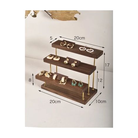(Gris clair) Étagère de rangement en noyer noir pour bijoux, porte-boucles d'oreilles et bagues, usage commercial et domestique (1/5)