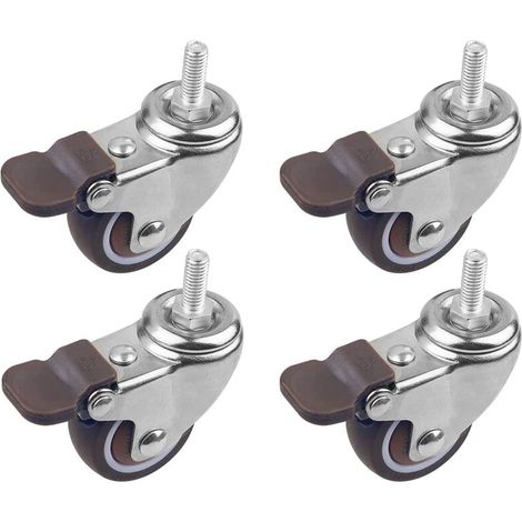 SABIR 4Pcs Roulettes Pivotantes avec Frein 32MM, Roulettes de Filetées M6x15MM, Roulettes pour Meubles, Charge 64KG, Roulette en TPE Caoutchouc pour Petits Equipements, (1/5)