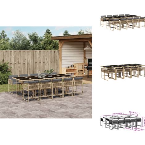 11-tlg. Garten-Essgruppe mit Kissen Beigemischung Poly Rattan - Garten Essgruppe - Garten Essgruppen - Outdoor Essgruppe - Terrasse Essgruppe (1/5)