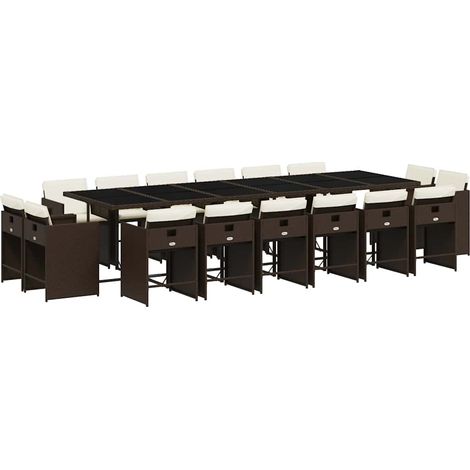Maison Exclusive - 17-tlg. Garten-Essgruppe mit Kissen Braun Poly