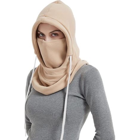 Ensemble masque de ski avec capuche et cache-cou - isolation respirante - couverture ajustable - convient pour le ski et la moto - beige (1/2)