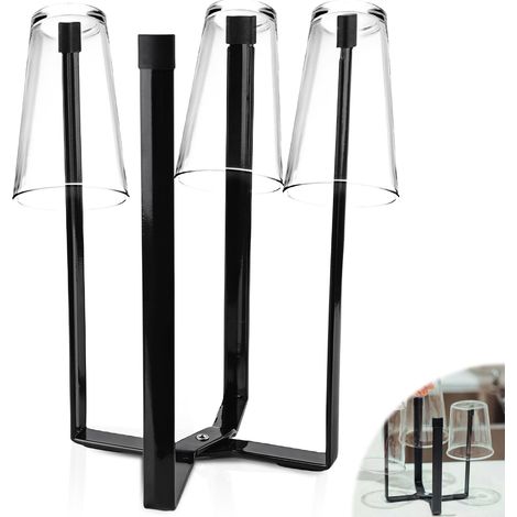 Porte-bouteilles pliable en fer, égouttoir de cuisine multi-usage pour bouteilles et tasses – Grand modèle noir