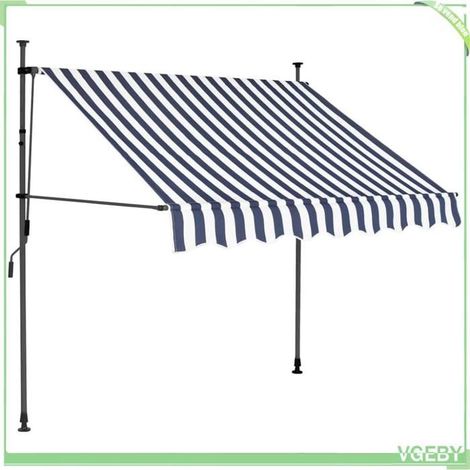 Auvent rétractable manuel - FAFEICY - 145842 - 150 cm - Bleu et blanc - LED solaire (1/5)