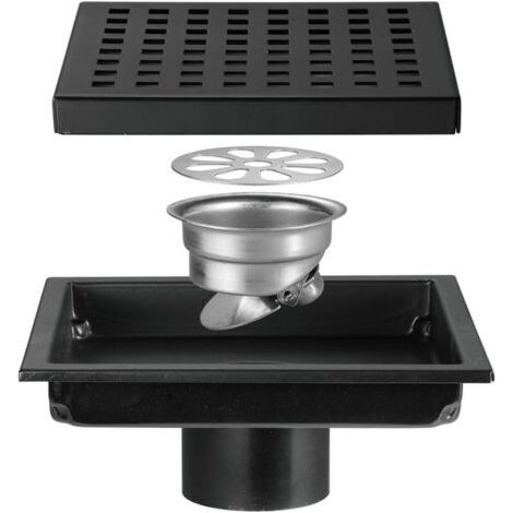 Forehill – Siphon de sol en acier inoxydable 15 cm – Grille carrée pour drainage efficace – Installation facile pour sols inégaux (1/4)