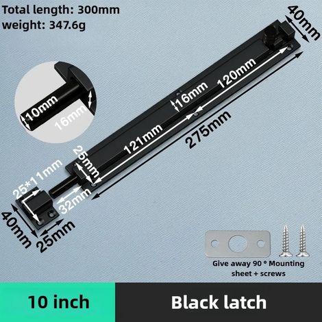 (Noir - 25 cm) Verrou de sécurité de porte en alliage d'aluminium, loquet de fenêtre robuste et épais, pêne dormant pour portail coulissant, quincaillerie pour la maison (1/5)