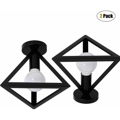 2x Retro Plafonnier Industrielle Cage en forme triangle en Métal Fer Lustre Suspension Luminaire pour Salon Salle Chambre Décorer Maison Cuisine (Noir) BLOW (1/5)