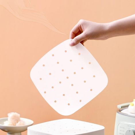 Lot de 100 doublures de papier sulfurisé perforé pour friteuse à air comprimé - 21,5 cm - Papier sulfurisé anti-adhésif - Pour four de cuisson (blanc perforé)