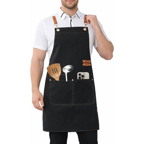 Tablier imperméable et anti-taches, unisexe, 4 poches, réglable, pour cuisine, barbecue, restaurant et café (1/5)