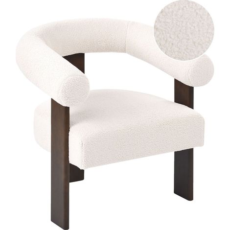 Sessel Cremeweiß und Dunkelbraun Bouclé-Polsterung Retro Design Holzbeine Wohnzimmer