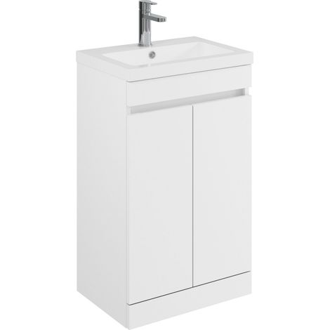 Balterley Tean 500mm Floor Standing 2 Door Compact Unit with Polymarble Basin - White