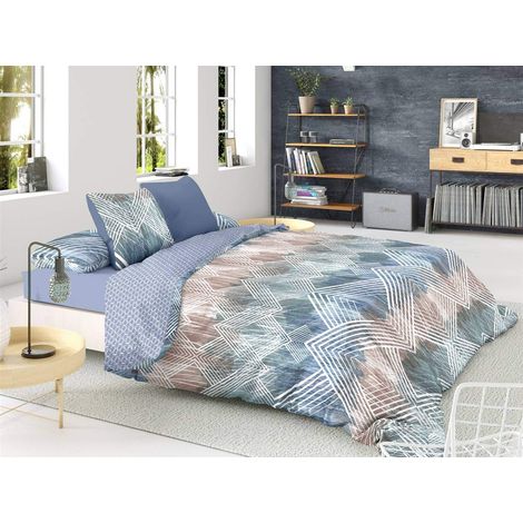 Housse de Couette Lit 90 cm Couleur Bleu Coton
