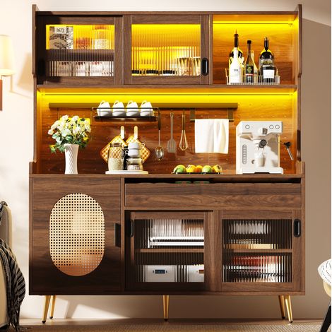 Küchen-Buffetschrank 145x39x171 cm mit LED und Riffelglastüren, Braun OKMYHOME (1/5)