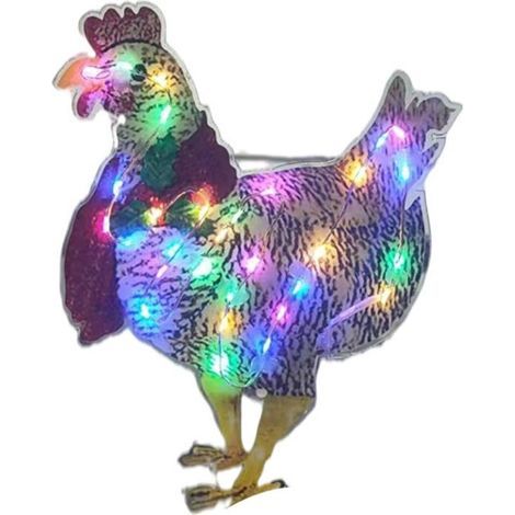 Huhn mit dekorativem Schal, Lichterketten, Gartenskulptur, Rasen- und Gartendekorationen, Weihnachtsdekorationen