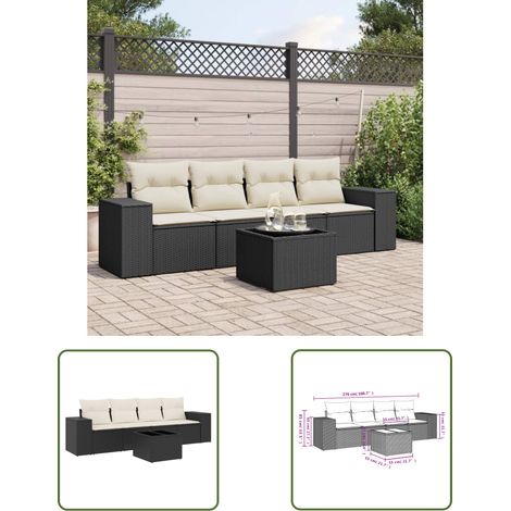 The Living Store 5-tlg. Garten-Sofagarnitur mit Kissen Schwarz Poly Rattan - Gartenmöbel - PE-Rattan Möbel - Outdoor Lounge Set - Esstischset - Balkonmöbel (1/3)
