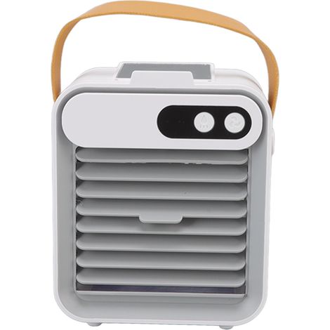 Mini climatiseur de bureau 3 vitesses à ventilation puissante, multifonctionnel, avec miroir et support pour téléphone portable, blanc. (1/5)