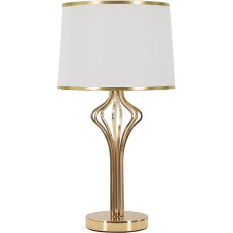 Lampada da tavolo Slimmy in metallo bianco e oro con paralume in tessuto
