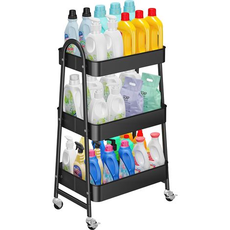 1 Chariot de rangement, 3 niveaux en métal, roues silencieuses, étagère mobile, cuisine salle de bain bureau (1/5)