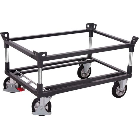 VARIOfit Palettenfahrgestell Elastikvollgummibereifung für Gitterboxen/Europaletten mit 2 Winkelrahmen 810x610mm Anthrazitgrau RAL 7016