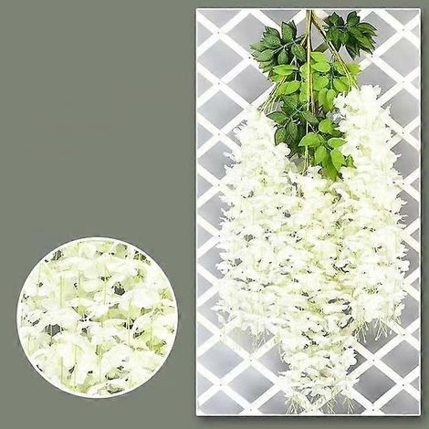 Guirlande de 12 fleurs artificielles de glycine à suspendre, en rotin, pour la décoration de la maison, du jardin et des mariages.blanc (1/5)