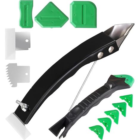 Kit outils étanchéité – décapeur joints + outils finition silicone, grattoir joints, 5 embouts silicone rechange, idéal cuisine, salle de bain, fenêtres, bricolage et réparations maison