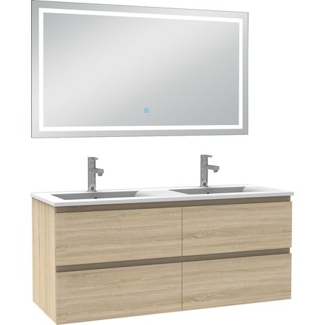 Ocean Ensemble meubles salle de bain 120cm double vasque + miroir Chêne Wotan