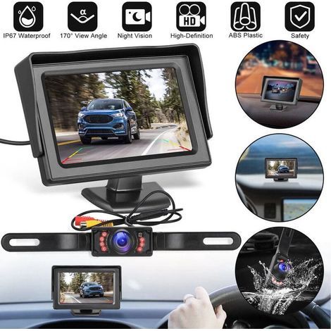 Moniteur de voiture LCD HD 4,3 pouces avec caméra de recul étanche à vision nocturne - Kit pour bus/camion/fourgonnette/camping-car-Muntra (1/4)