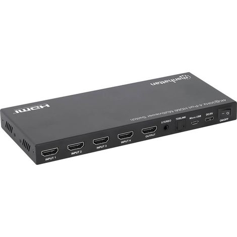 Manhattan Switch HDMI boîtier métallique, avec télécommande, Mode multi-vues, Montage en rack possible, compatible avec (1/4)