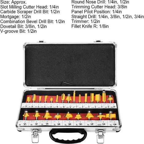 Fraise à affleurer 24 pièces pour le travail du bois, queue de 6,35 mm (1/4"), exclusivité entrepôt à l'étranger (1/5)