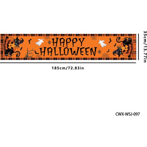 Nappe, chemin de table et décoration de bureau pour Halloween (terrasse ou bureau), fanion décoratif pour une ambiance festive - 180 x 30 cm (polyester) - Lot de 2