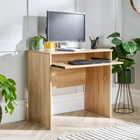 Newport Oak Effect Computer Desk PC Laptop Table Office Study Workstation Gaming (1/5)