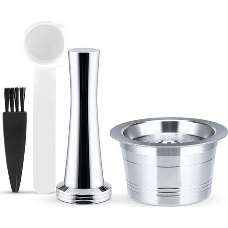 Kit di capsule di caffè riutilizzabili in acciaio inossidabile con pressino per K-Fee, Tchibo e Caffitaly. (1/5)