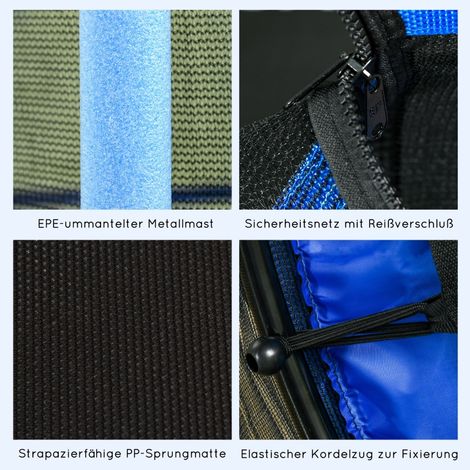 Trampoline enfant Ø163 cm avec filet de sécurité, intérieur et extérieur, charge max 50 kg, acier et plastique, bleu (1/5)