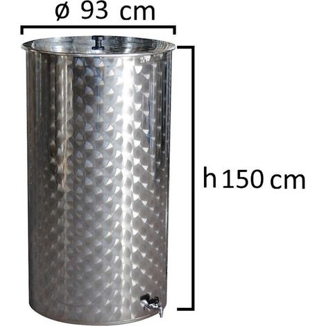 BOTTE PER VINO OLIO CONTENITORE PER ALIMENTI IN ACCIAIO INOX 18/10 BELVIVERE - Piedistallo: NO - Olio di Vasellina: No - Capacità Botte: 1000 LT - Ø 93 x H 150 cm - Galleggiante: NO - Rubinetto: Accia