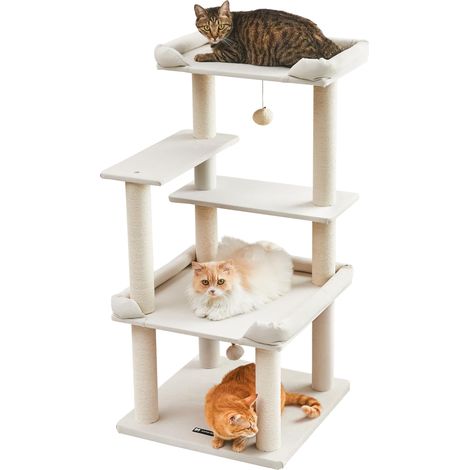Arbre à chat de 114 cm de haut, tour à chat avec grande plate-forme, arbre d'escalade à plusieurs niveaux pour chats d'intérieur, facile à grimper avec griffoir en corde de coton et lin doux (1/5)