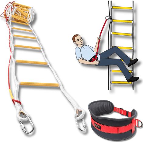 Échelle de Corde D'évacuation d'urgence 10 m pour Maisons de 4 Étages Solution Innovante Échelles de Sécurité avec Ceinture de sécurité Évacuation d’Urgence Échelle de Secours (1/5)