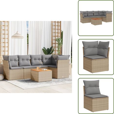 vidaXL Juego de sofás jardín con cojines beige mezcla 6 pzas ratán PE (1/5)