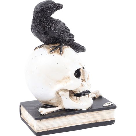 Figurine de Squelette Effrayant Détails Riche Couleurs Vives Résine Solide Crâne Décor Halloween Corbeau sur Crâne (1/5)