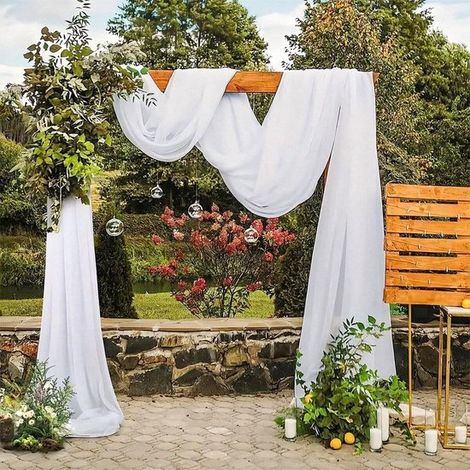 Rideau pour arche de mariage 500 x 160 cm, voile décoratif pour arche de jardin, salon, cérémonie, réception et fête, blanc (1/5)